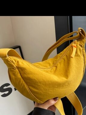 Yellow Crescent Crossbody Bag - Casual Everyday Shoulder Purse Poppy Yellow